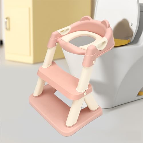 Toilettensitz Kinder mit Treppe 2-in-1 Breite Stufen Toilettentrainer Höhenverstellbar Kindertoilettenleiter für Jungen und Mädchen Kindertoilettensitz Toilettenaufsatz (Rosa) von InSyoForeverEC