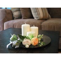 Kerzenhalter Ladegerät Teller Mit Fake Blumen, Runde Handgemachte Platte, Kunst Florales Arrangement Mitteller von InVDecorCo