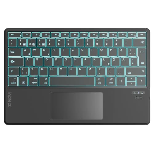 Inateck Tablet Tastatur mit Touchpad,KI-Funktion,Ultra Slim Tastatur für Windows, iPad OS, Android, iOS-Systeme,7-Farbiger Hintergrund Beleuchtung,Unterstützen Selbst Entwickelte App,QWERTZ,KB01104 von Inateck
