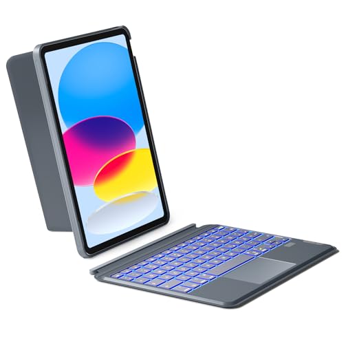 Inateck Hülle mit Tastatur für iPad 10 Generation,iPad 11 Generation 2025 A16 11 Zoll,Tastatur mit Touchpad,Abnehmbare,7-Farbiger Hintergrund Beleuchtung,Hoch/Querformat Ständer,QWERTZ,KB04112 von Inateck