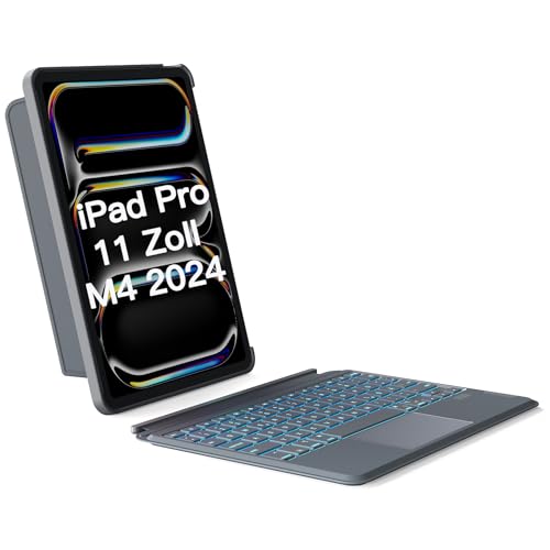 Inateck Hülle mit Tastatur für iPad Pro 11 2024,Ace-Touch Tastatur mit Touchpad für iPad Pro 11 Zoll (M4 2024),Abnehmbare,7-Farbiger Hintergrundbeleuchtung,Hoch-/Querformat Ständer,QWERTZ,KB04111 von Inateck