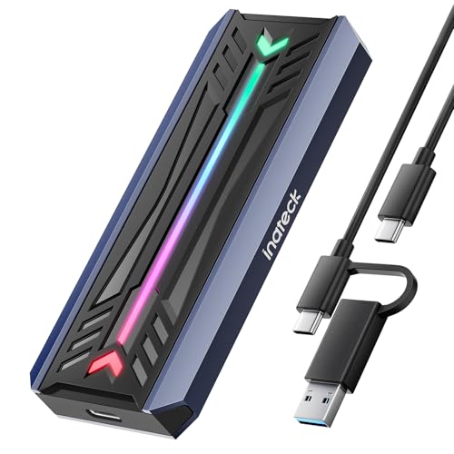 Inateck RGB M.2 NVMe SATA SSD Gehäuse 10 Gbps, USB 3.2 Gen 2 Gehäuse unterstützt UASP Trim für NVME/SATA SSDs 2230/2242/2260/2280(M Key/B+M Key), werkzeuglose Installation (bis zu 4TB), FE2024 von Inateck