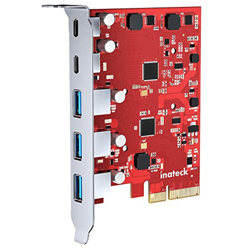 Inateck PCIe zu USB 3.2 Gen 2 Karte mit 20 Gbit/s Bandbreite, 3 USB Typ-A und 2 USB Typ-C Anschlüsse, KU5211, Rot, KU5211-R von Inateck