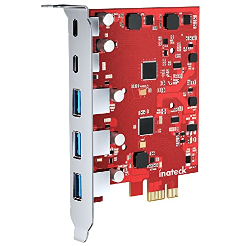 Inateck RedComets U25, PCIe 3.0 x1 Karte Mit 3 USB-A und 2 USB-C Ports, 8 Gbit/s, Keine Externe Stromversorgung Erforderlich, Rot von Inateck