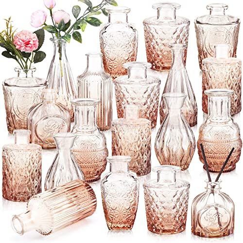 20-teiliges Glasvasen-Set, kleine Vasen für Blumen, Vintage-Blumenvase, niedliche Glasvasen für Tafelaufsätze, Zuhause, Weihnachtsdekoration (Rosa Orange) von Inbagi