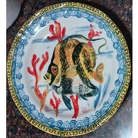 Anthropologie Nathalie Lete Angel Fish & Corals, Handbemalter 21 cm Teller, Selten von IncVintageEmporium