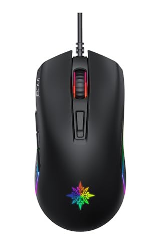 İnca IMG-GT14 RGB Gaming Maus | Kabelgebundene PC Gamer Maus | 3600 DPI Optischer Sensor | 7 Programmierbare Tasten | Schwarz mit Geflochtenem USB-Kabel | PC/MAC Schwarz von İnca