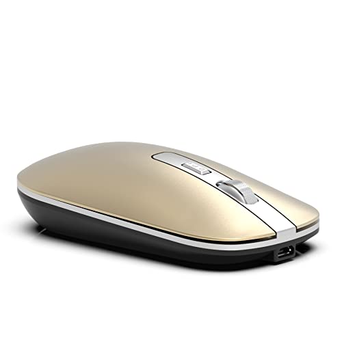 İnca IWM-531RS Kabellose Silent-Maus – Bluetooth 5.1 & 2,4 GHz Dual-Modus, Wiederaufladbar, 3 DPI-Stufen, Ergonomisch, USB-C Ladeanschluss, Nano-Empfänger – Metallic Gold von İnca