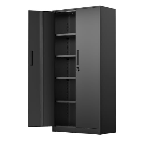 Incbruce 182.9 cm Metall Aufbewahrungsschrank, Garagenschränke und Aufbewahrungssystem mit Türen und Regalen, hoher abschließbarer Werkzeugschrank für Garage, Büro, Zuhause (Schwarz) von Incbruce