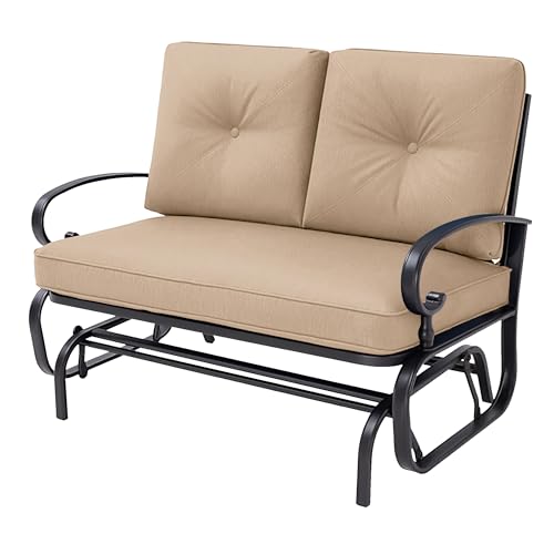 Incbruce Outdoor Swing Glider Schaukelstuhl Terrassenbank für 2 Personen, Garten Loveseat Sitzgelegenheit Terrasse Schmiedeeisen Stuhl Set mit Kissen, Braun Incbruce Outdoor Swing Glider Schaukelstuhl Terrassenbank für 2 Personen, Garten Loveseat Sitzgelegenheit Terrasse Schmiedeeisen Stuhl Set mit Kissen, Braun von Incbruce