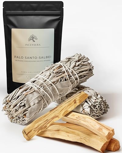 Palo Santo Weißer Salbei Räucherset: 2X Weißer Salbei zum Räuchern, 4X Palo Santo Räucherholz - Perfekt für Reinigungsrituale und Aromatherapie von Incensera