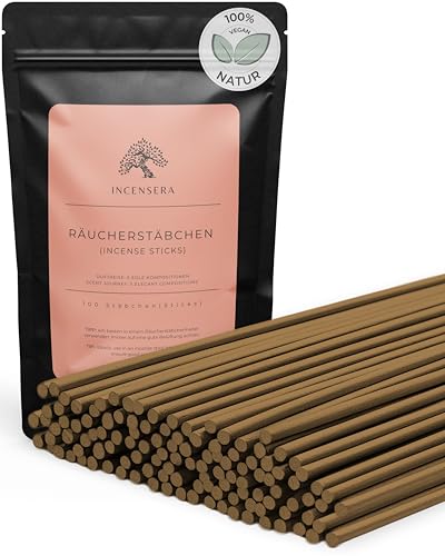 Räucherstäbchen Set 5×20 – 100 Incense Sticks – Meersalz Lavendel, Salbei Eukalyptus, Sandelholz Rose, Osmanthus Agarholz & Weihrauch Orangen Blüte – Meditation, Yoga, Rauhnächte Geschenkset von Incensera