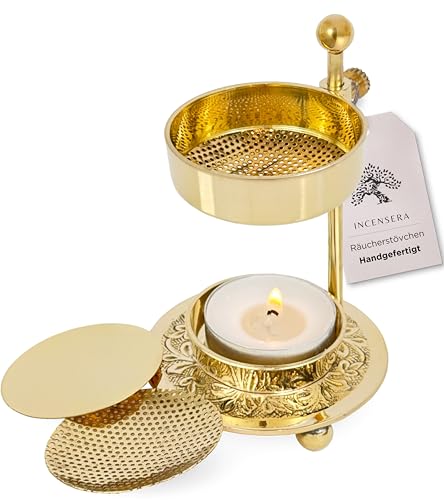 Räucherstövchen mit Sieb - Gold Weihrauchbrenner für Harze/Kräuter, Robustes Räuchergefäß | Weihrauchbrenner, Räucherstövchen Sieb, Incense Burner, Räuchern Zubehör Räucherstövchen mit Sieb - Gold Weihrauchbrenner für Harze/Kräuter, Robustes Räuchergefäß | Weihrauchbrenner, Räucherstövchen Sieb, Incense Burner, Räuchern Zubehör von Incensera