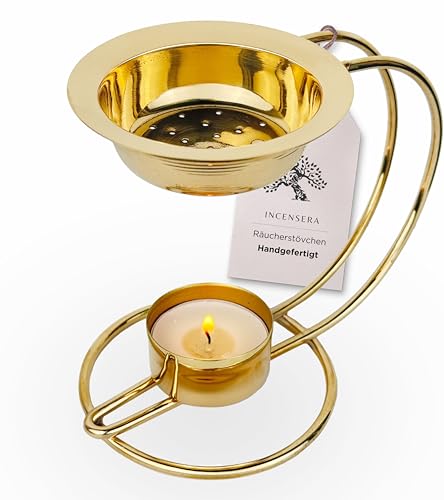 Räucherstövchen mit Sieb - Gold mit Bogen, Edles Design für Aromatherapie | Räuchergefäß, Weihrauchbrenner, Räucherstövchen Sieb, Incense Burner Räucherstövchen mit Sieb - Gold mit Bogen, Edles Design für Aromatherapie | Räuchergefäß, Weihrauchbrenner, Räucherstövchen Sieb, Incense Burner von Incensera