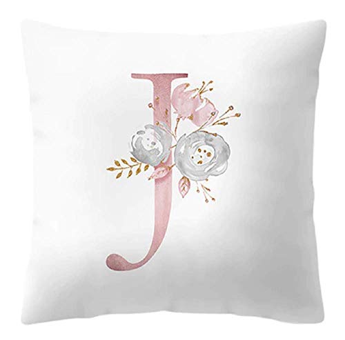Kissenbezug - 45 x 45 cm - Buchstabe J - Name - Initiale - Alphabet - Sofa - Zimmer - Bett - Rose - Blumen - Farbe Weiß von Inception Pro Infinite