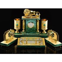Schreibtisch-Set Aus Naturstein Messing, Malachit, Vergoldung Löwe Bestes Geschenk Luxus-Schreibtisch-Set Erstaunliches von InciGallery