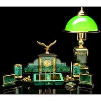 Schreibtisch Set Für Executives Mit Lampe "Eagle" Bronze, Messing, Malachit, Dolerit, Gold, Glas Bestes Geschenk Luxus Adler von InciGallery