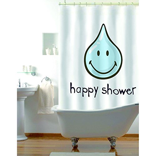 Incidence Duschvorhang Smiley - Happy Shower - blau Weiss - 180 x 180 cm - Spritzschutz mit Lizenzmotiv von Incidence