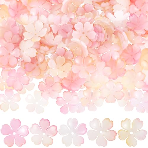 Incinkod Kirschblumen-Perlen mit Farbverlauf, Blumenperlen zur Schmuckherstellung, 5-Petal-Acryl-Blumen-Charms, Perlen für Schmuckherstellung, Armbänder, Basteln, 100 Stück (Rosa) von Incinkod