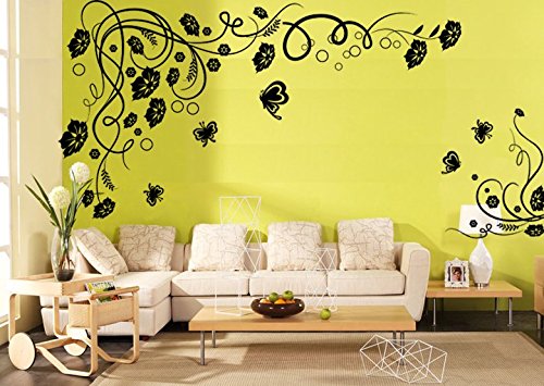 Wandtattoo 2-teilig wandaufkleber Aufkleber Wandsticker wall sticker Wohnzimmer Schlafzimmer Kinderzimmer Ranke Blume Blumen Blumenranke Blumeranke Vine Flower Butterfly Schmetterling floral 30 Farben zur Wahl wpf24(Printed Sticker,ca.20 x 8cm) von Inconnu