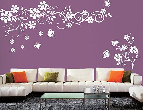 Wandtattoo 2-teilig wandaufkleber Aufkleber Wandsticker wall sticker Wohnzimmer Schlafzimmer Kinderzimmer Ranke Blume Blumen Blumenranke Blumeranke Vine Flower Butterfly Schmetterling floral 30 Farben zur Wahl wpf28(Printed Sticker,ca.20 x 8cm) von Inconnu