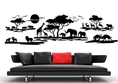 Wandtattoo Wandaufkleber Sticker, geplottet, 30 Farben zur Wahl, Afrika Landschaft Tiere Bäume waf07 von Inconnu