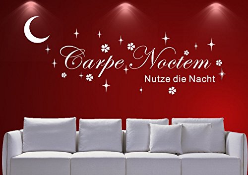 Wandtattoo wandaufkleber Aufkleber Wandsticker wall sticker Wohnzimmer Schlafzimmer Kinderzimmer 30 Farben zur Wahl Wandtext Wandwort Wandspruch spruch CARPE NOCTEM NUTZE DIE NACHT Stern wzt05(070 schwarz, Größe3:ca.180x40cm ) von Unbekannt