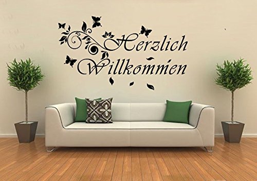 Wandtattoo wandaufkleber Aufkleber Wandsticker wall sticker Wohnzimmer Schlafzimmer Kinderzimmer 30 Farben zur Wahl Wandtext Wandwort Wandspruch spruch Zitat Willkommen ranke schmetterlinge wzt21(070 schwarz, Größe3:ca.145x59cm ) von Unbekannt