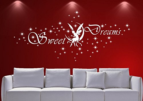 Wandtattoo wandaufkleber Aufkleber Wandsticker wall sticker Wohnzimmer Schlafzimmer Kinderzimmer 30 Farben zur Wahl Wandtext Wandwort Wandspruch spruch sweet dreams Fee Stern wzt02(010 weiss, Größe3:ca.180x40cm ) von Inconnu