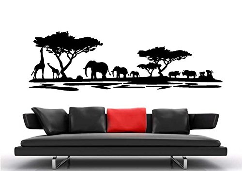 Wandtattoo wandaufkleber Aufkleber Wandsticker wall sticker Wohnzimmer Schlafzimmer Kinderzimmer KÜCHE 30 Farben zur Wahl Afrika Landschaft Tier Baum waf03(060 dunkelgrün, Größe3:ca.145x45cm ) von Unbekannt