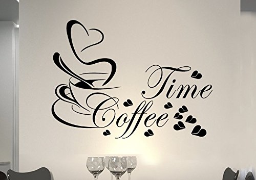 Wandtattoo wandaufkleber Aufkleber Wandsticker wall sticker Wohnzimmer Schlafzimmer Kinderzimmer KÜCHE 30 Farben zur Wahl Wandtext Wandwort Wandspruch spruch Zitat Küche Schriftzug CAFE COFFEE KAFFEE KÜCHE Coffee time coffee kaffee32 (070 schwarz, Größe 3:ca.56 x 39 cm) von Inconnu