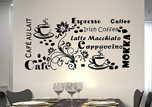 Wandtattoo wandaufkleber Aufkleber Wandsticker wall sticker Wohnzimmer Schlafzimmer Kinderzimmer KÜCHE 30 Farben zur Wahl Wandtext Wandwort Wandspruch spruch Zitat Küche Schriftzug CAFE COFFEE KAFFEE KÜCHE blume Ranke wkf02(030 dunkelrot, Größe3:ca.120x59cm ) von Inconnu