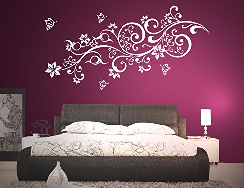 Wandtattoo wandaufkleber Aufkleber Wandsticker wall sticker Wohnzimmer Schlafzimmer Kinderzimmer Ranke Blume Blumen Blumenranke Blumeranke Vine Flower Butterfly floral 30 Farben zur Wahl wpf29 (010 weiss, Größe1:ca.100x30cm) von Inconnu