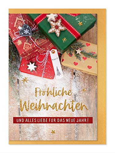 Weihnachtskarte "Goldenes Fest"- Motiv Geschenkepäckchen / Fröhliche Weihnachten von Inconnu