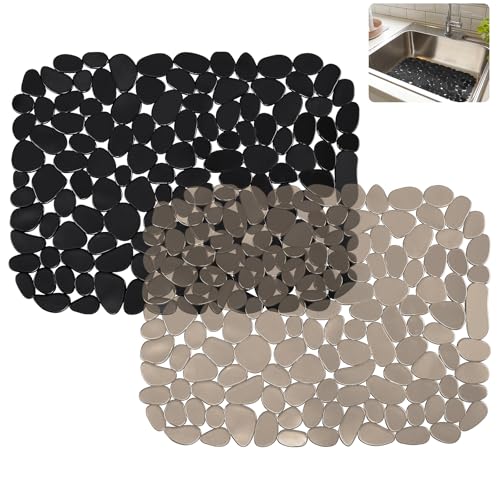 Incycall 2 - Stück Küchenspülbeckenmatte- oder Keramikspülbecken, schneidbare PVC - Kieselstein - Spülbeckenmatte für Porzellanspülbecken, Geschirr und Glaswaren, 30X40 cm (Schwarz + Braun) von Incycall