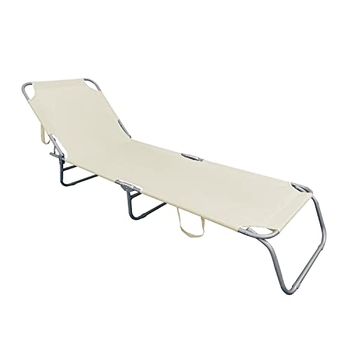 Inda-Exclusiv Gartenliege Sonnenliege Relaxliege Liege 3-Bein Campingliege klappbar mit Trageschlaufen 186x55x24cm, Farben:Beige von Inda-Exclusiv