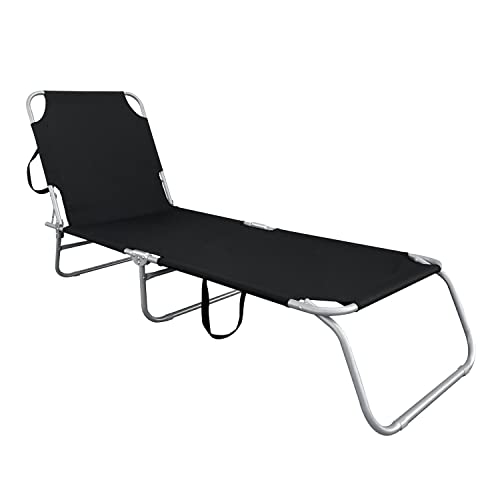 Inda-Exclusiv Gartenliege Sonnenliege Relaxliege Liege 3-Bein Campingliege klappbar mit Trageschlaufen 186x55x24cm, Farben:Schwarz von Inda-Exclusiv