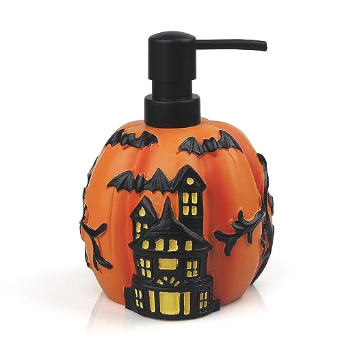 Indecor Home Halloween-Seifenspender für Küchenarbeitsplatte, Waschbecken, 100% Harz, für Handseife, Spülseife, Lotion, Händedesinfektionsmittel (Spukhaus-Kürbis) von Indecor Home