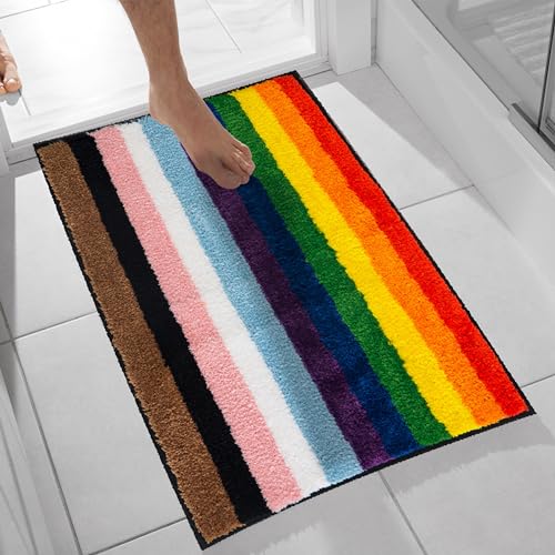 Premium Regenbogen-Badematte für LGBTQ+ Gay Pride – weich, saugfähig, rutschfest, maschinenwaschbar, Teppich für Badezimmer, Küche, Schlafzimmer, Wohnzimmer, bunter Badezimmerteppich, 1600 g/m² von Indecor Home