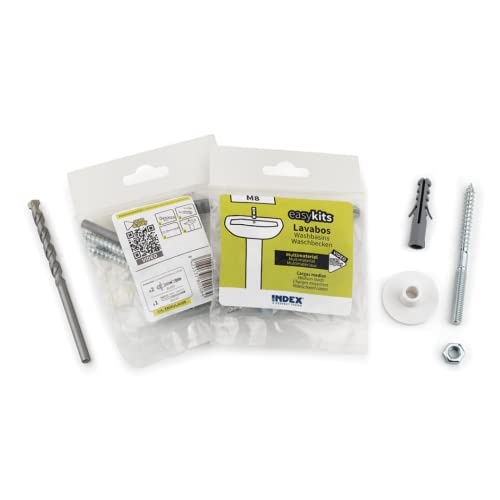 Index Fixing Systems EKMULAV08 Dübelset EasyKit | bestehend aus: Waschtischbefestigungen SA-LN08100 (verzinkt, vormontiert) + Steinbohrer 8x120 | 2er Set von INDEX A PERFECT FIXING
