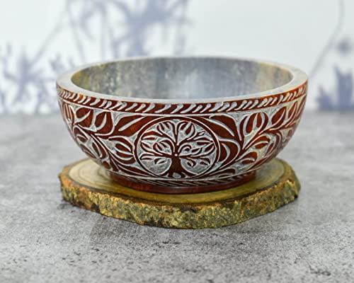 Geschnitzter Speckstein-Servier, Räuchergefäß, Reinigung, brennender Salbei, Wischschüssel 12,7 x 5,1 cm, vielseitig einsetzbar (Design 1) von India House