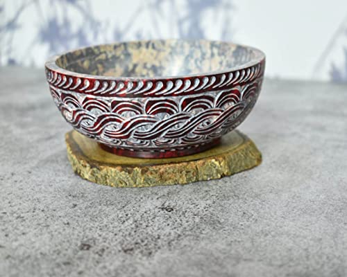 Geschnitzter Speckstein-Servier, Räuchergefäß, Reinigung, brennender Salbei, Wischschüssel 12,7 x 5,1 cm, vielseitig einsetzbar (Design 2) von India House