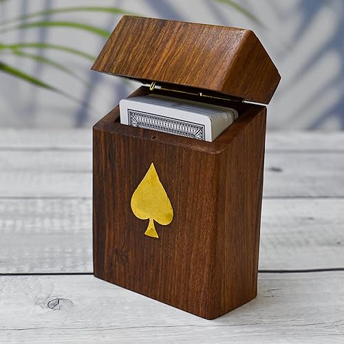 India House- Playing Cards Holder,Handmade Wooden Card Storage Box With Brass Inlay Design, Anniversary Birthday Gifts "Made in India" (Design 3) von India House
