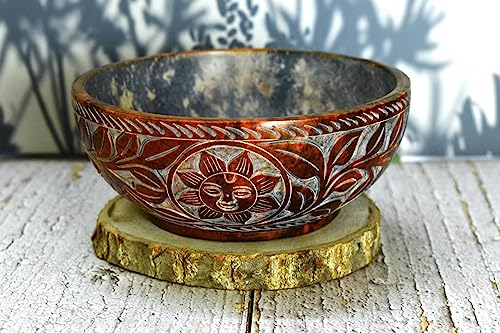 Geschnitzter Speckstein-Servier, Räuchergefäß, Reinigung, brennender Salbei, Wischschüssel 12,7 x 5,1 cm, vielseitig einsetzbar (Design 4) von India House