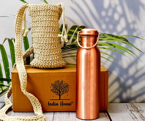 India House | Pure Copper Water Bottles | Seamless Leak Proof Copper Bottle | Perfect Ayurvedic Copper Bottle (1000ml) (seven chakra) von India House