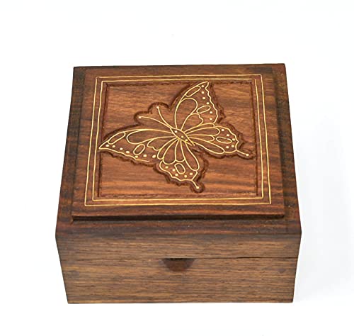 India House Wooden Box Keepsake Storage Multi Utility Hand Carved| Multipurpose Box| Jewelry Box|Keepsake|Memory Box (butterfly) von India House