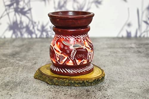 Oil Burner Aroma Diffuser|Soapstone Tea Light Holder|Hand Painted Elephant Hand Carved Jali Work|Soapstone|for Aromatherapy (Design 6)… (Red Elephant) von India House