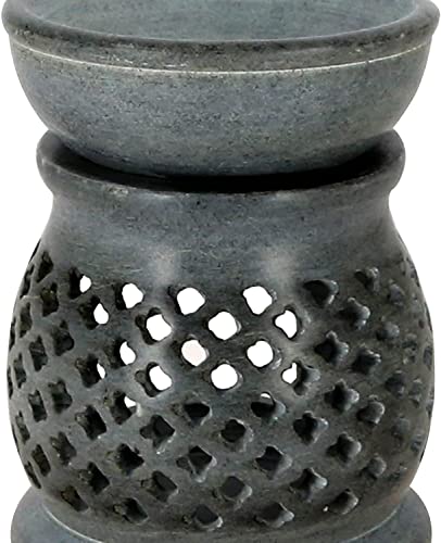 Oil Burner Aroma Diffuser|Soapstone Tea Light Holder|Hand Painted Hand Carved Jali Work|Soapstone|for Aromatherapy (Design 6)… (Gray Jali) von India House