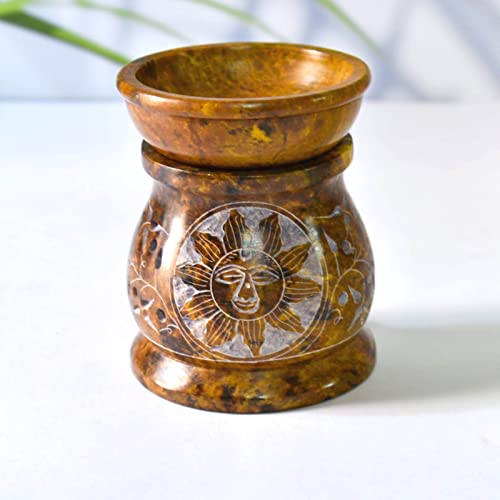 Oil Burner Aroma Diffuser|Soapstone Tea Light Holder|Hand Painted Sun Hand Carved Jali Work|Soapstone|for Aromatherapy (Design 6)… (Sun) von India House