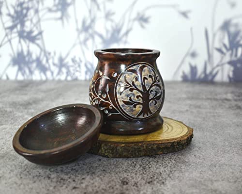 Oil Burner Aroma Diffuser|Soapstone Tea Light Holder|Hand Painted Tree of Life Hand Carved Jali Work|Soapstone|for Aromatherapy (Design 6)… (Tree of Life) von India House
